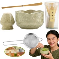 MATCHA SZETT 5IN1 KERÁMIA CSÉSZE SEPRŰ TEÁSKANÁL MATCHA
