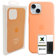 ORYGINALNE PLECKI ETUI CASE SILIKONOWE DO APPLE IPHONE 15 ORANGE +SZKŁO