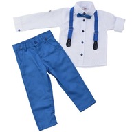 Komplet zestaw dla chłopca koszula spodnie szelki mucha - niebieski R 110
