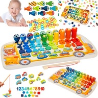 MONTESSORI UKŁADANKA DREWNIANA ZABAWKA SORTER 6w1 nauka kolorów cyfr