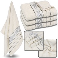 Smotanový bavlnený uterák s ozdobnou výšivkou, sivá výšivka 70x135 cm x3