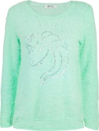 H&M Dziewczęcy Dziecięcy Miętowy Sweter Fluffy Sweterek Unicorn 134 cm