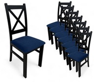 8x Drevená stolička Krížik Čierna + čalúnenie Velvet Tmavomodrá