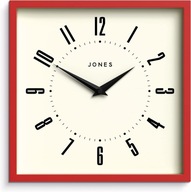 JONES CLOCKS nástenné hodiny retro štvorcové 25 cm červené dizajnové