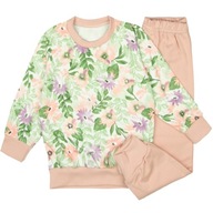 Dievčenské bavlnené pyžamo s dlhým rukávom pastelové kvety 116