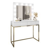 Kozmetický toaletný stolík BLANCO so zrkadlom a osvetlením zlatý chróm biely push