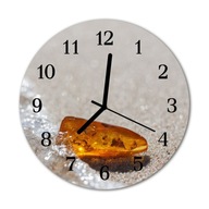 Zegar na szkle na ścianę Okrągły Bursztyn Plaża