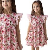 110 Sukienka wizytowa dla dziewczynki kwiaty rękawek tiulowy lily grey