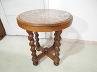 stolik z marmurowym blatem - okrągły - drewno