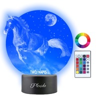 Nočná LED lampička 3D Kôň Konník Galop Noc Darček Váš Nápis Meno Gravírovanie