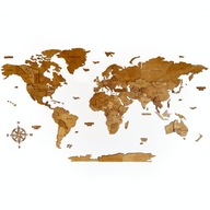 Drewniana Mapa Świata 3D Sikorka z drewna w kolorze Dąb 180x90cm