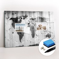 Magnetyczna tablica do kuchni edukacyjna Mapa świata na drewnie 60x40 cm