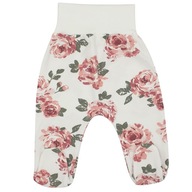 Półśpioszki niemowlęce w kwiaty. Spodnie ze stópkami dla dziewczynki r.62