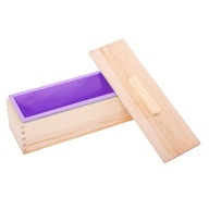 Prostokątne drewniane pudełko na mydło w formie silikonowej z drewnianą pokrywką na mydło w kolorze fioletowym