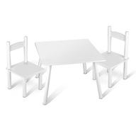 Detský stôl 60x60x42 cm v sade s dvoma stoličkami Biela