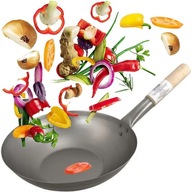 Veľká čínska panvica Wok 15 Palcov Ploché Dno 38cm Priemer Sploštený H&S