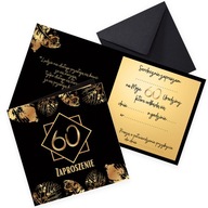 Zaproszenia na 60 Urodziny Złote Liście Eleganckie Czarna Koperta Z11_27