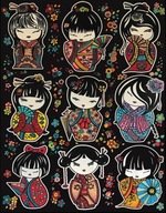 Omaľovánka Welw. 47x35 Bábiky Kokeshi Colorvelvet - Taliansko