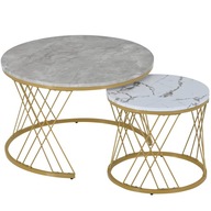 Moderný mramorový konferenčný stolík 2ks kávový pre hniezdenie zlatý rám