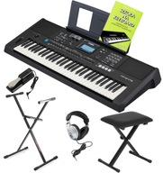 Keyboard Yamaha PSR-E473 |Kompletny zestaw statyw + słuchawki + ława