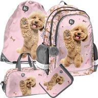 DUŻY zestaw szkolny plecak Paso Pies Piesek Pudel Różowy | Dla dziewczynki