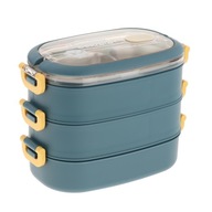 Przenośne pudełko na lunch typu Bento, wolne od BPA, termiczne pudełko na lunch dla dzieci, dorosłych, 3-warstwowe, niebieskie