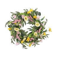 Umelý kvet sedmokrásky, zeleň eukalyptové listy letný jarný veniec