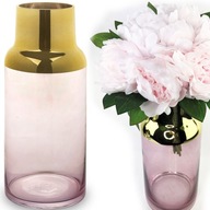 Sklenená váza ružová so zlatom 24 cm