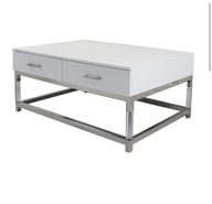 Biela lavica strieborná konferenčný stolík moderný z ocele ACŁ nábytok glamour HIT