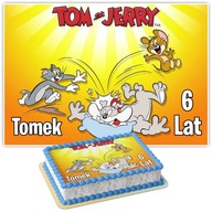 OPŁATEK NA TORT TOM I JERRY prostokątny +Imię i Wiek pt.