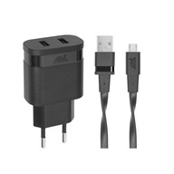 Riva Power 4122 BD1 Podwójna ładowarka sieciowa 2,4A/ 2 USB, czarna + micro USB