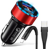 ŁADOWARKA SAMOCHODOWA LED QC 3.0 2xUSB + KABEL ŁADUJĄCY PRZEWÓD USB-C USB C