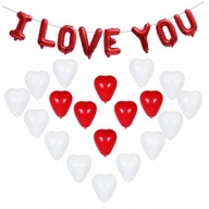 Zestaw balonów na walentynki napis I love You serca czerwone białe wesele