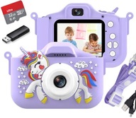 Digitálny fotoaparát VvMarket Jednorožec detský fotoaparát fialový s selfie fialový