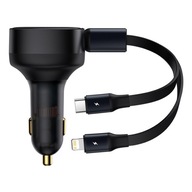 Ładowarka samochodowa 2w1 USB-C + iPhone Lightning zwijany przewód 75cm 30W