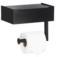 Držiak na toaletný papier s policou Vešiak Čierna NÁDOBA NA WC UTIERKY
