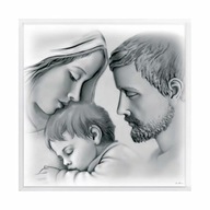 Obraz Świętej Rodziny malowany na drewnie umieszczony w ramie 40x40 cm