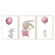 Sada 3 obrázkov A4 plagáty ružové zajačiky