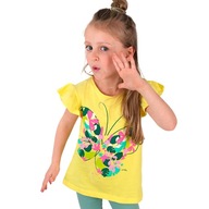 Bluzka T-shirt dla dziewczynki Bawełna falbanki 122 żółty z motylem Endo
