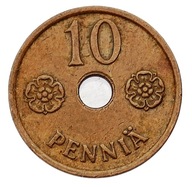 FINLANDIA 10 PENNIA 1941 RZADKA - Z OTWOREM