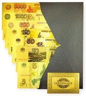ROSJA RUBEL Wyjątkowy Zestaw Kolekcjonerski Banknotów POZŁACANY CERTYFIKAT