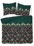 KARÁCSONYI ÁGYNEMŰZÖLD RÉNSZARVAS KOCKÁS HÓPEHELY PAMUT 220X200