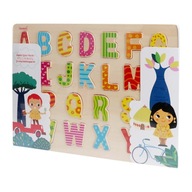 Drevené puzzle farebné písmená abeceda Montessor