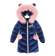 Detská dievčenská prešívaná bunda Kožušina s kapucňou Zimná parka 0T1