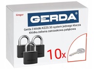 .10 Kľúče. Gerda 3 visiace zámky KZZS 30 systém jedného kľúča + 10 kľúčov