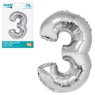 BALON FOLIOWY SMART CYFRA 3 SREBRNA 76CM