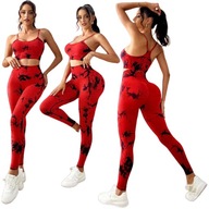 LEGGINSY SPORTOWE PUSH UP CZERWONE DAMSKIE KOMPLET Stanik i Leginsy Top M