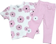 110-116 Komplet dziewczęcy 2 częściowy bluzka 7/8 getry kwiatki różowy lato