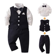 Detský oblek s mucha vestou elegantný 4cz smoking čierny z bavlny
