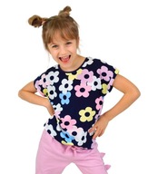 Bluzka T-shirt dla dziewczynki Bawełna 146 granatowa kwiatki Endo